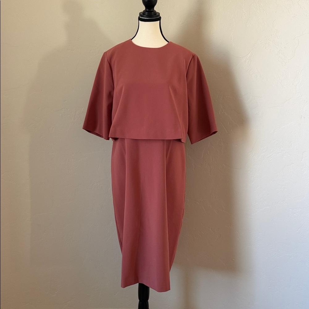 Ann Taylor Dusty Rose Midi Dress with Capelet Overlay